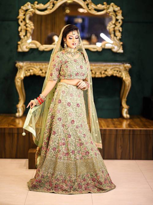 Zari Embroidered Green Lehenga Choli