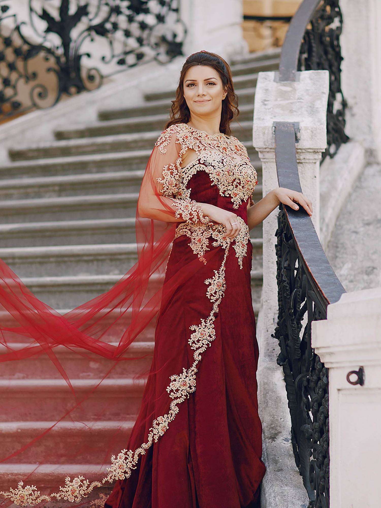 Red Color Gown With Embroidery Work