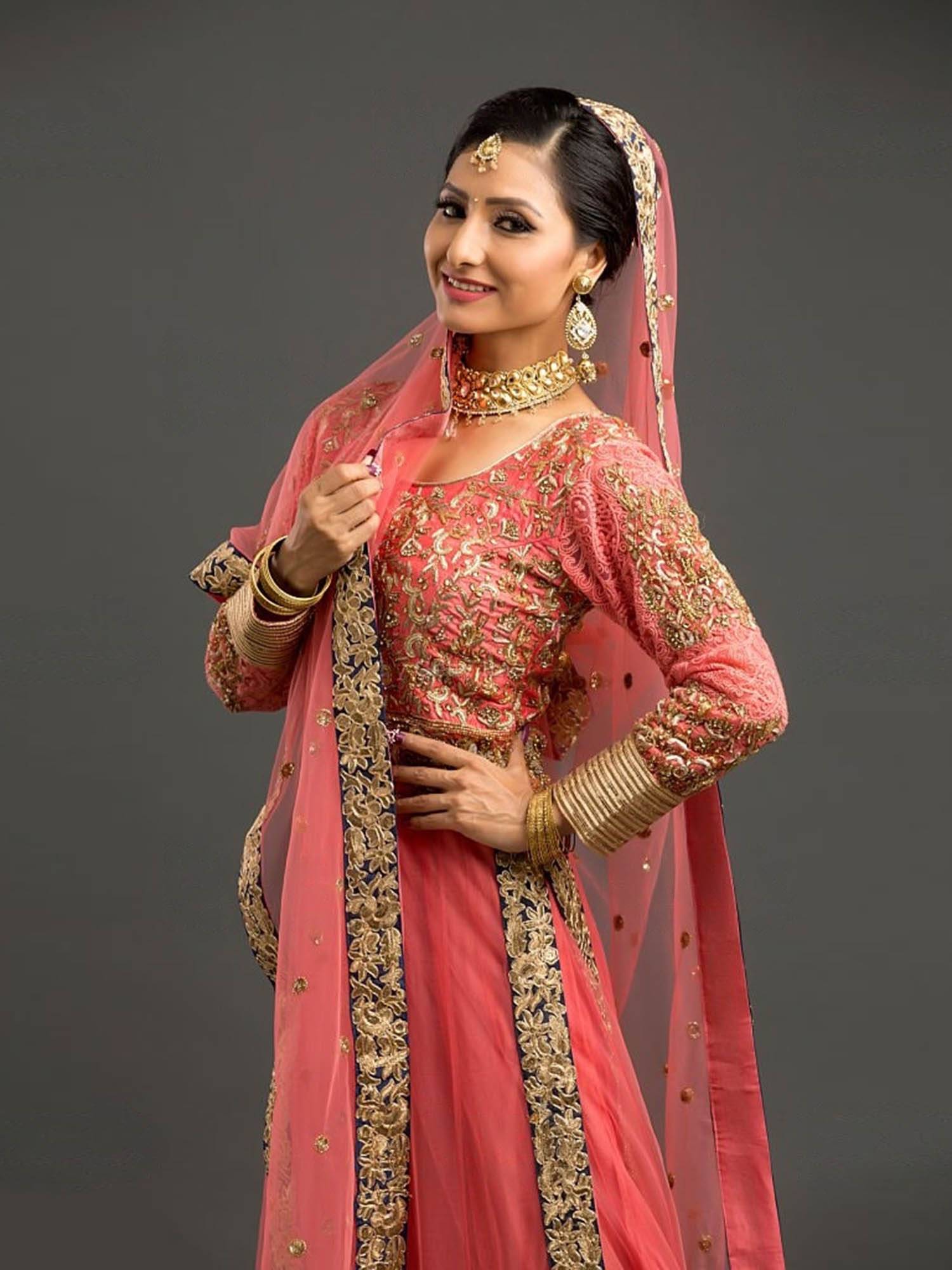 Pink Party wear Gown with Dupatta
