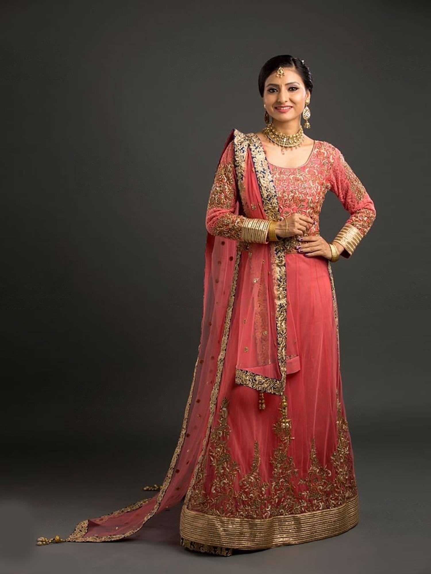 Pink Party wear Gown with Dupatta
