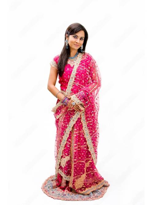 Pink Color Embroidery Work Saree