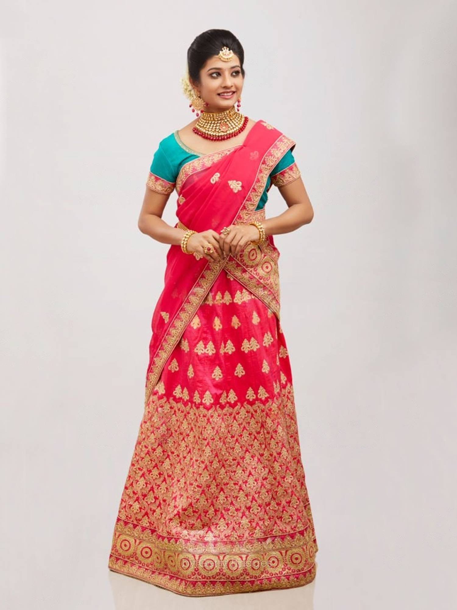 Red Saree Net With Blouse