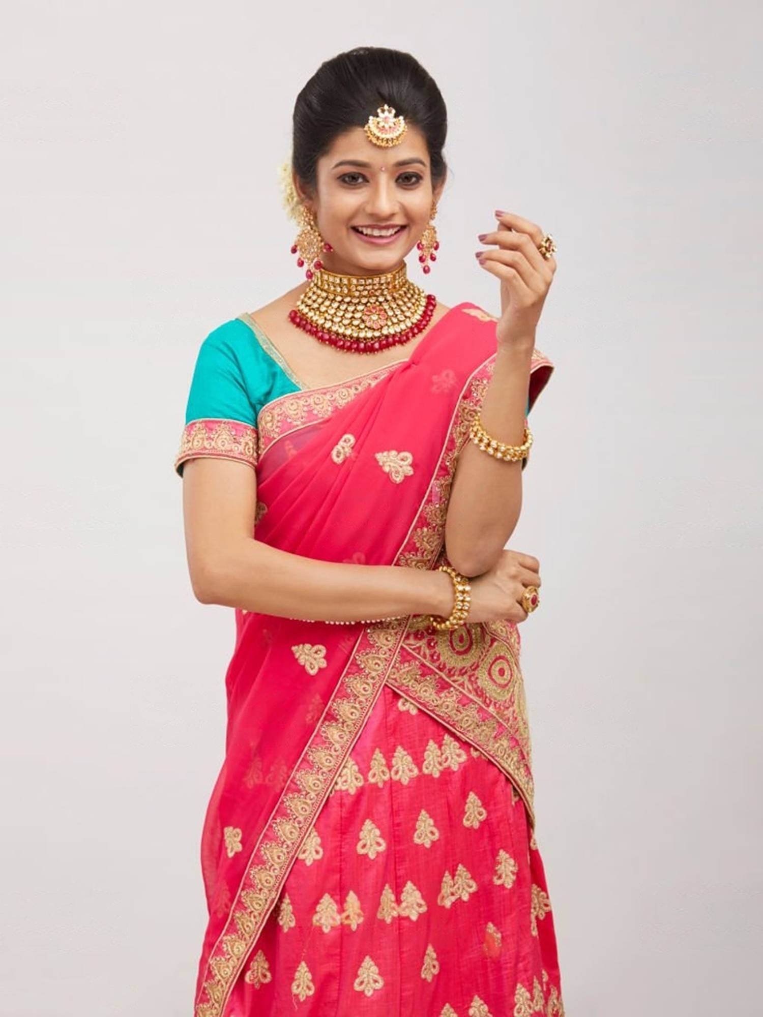Red Saree Net With Blouse