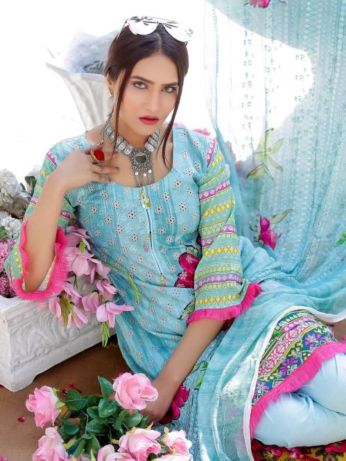 Sky Blue Cotton Salwar Suit