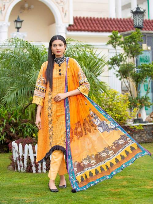 Orange Cotton Printed Salwar Suit