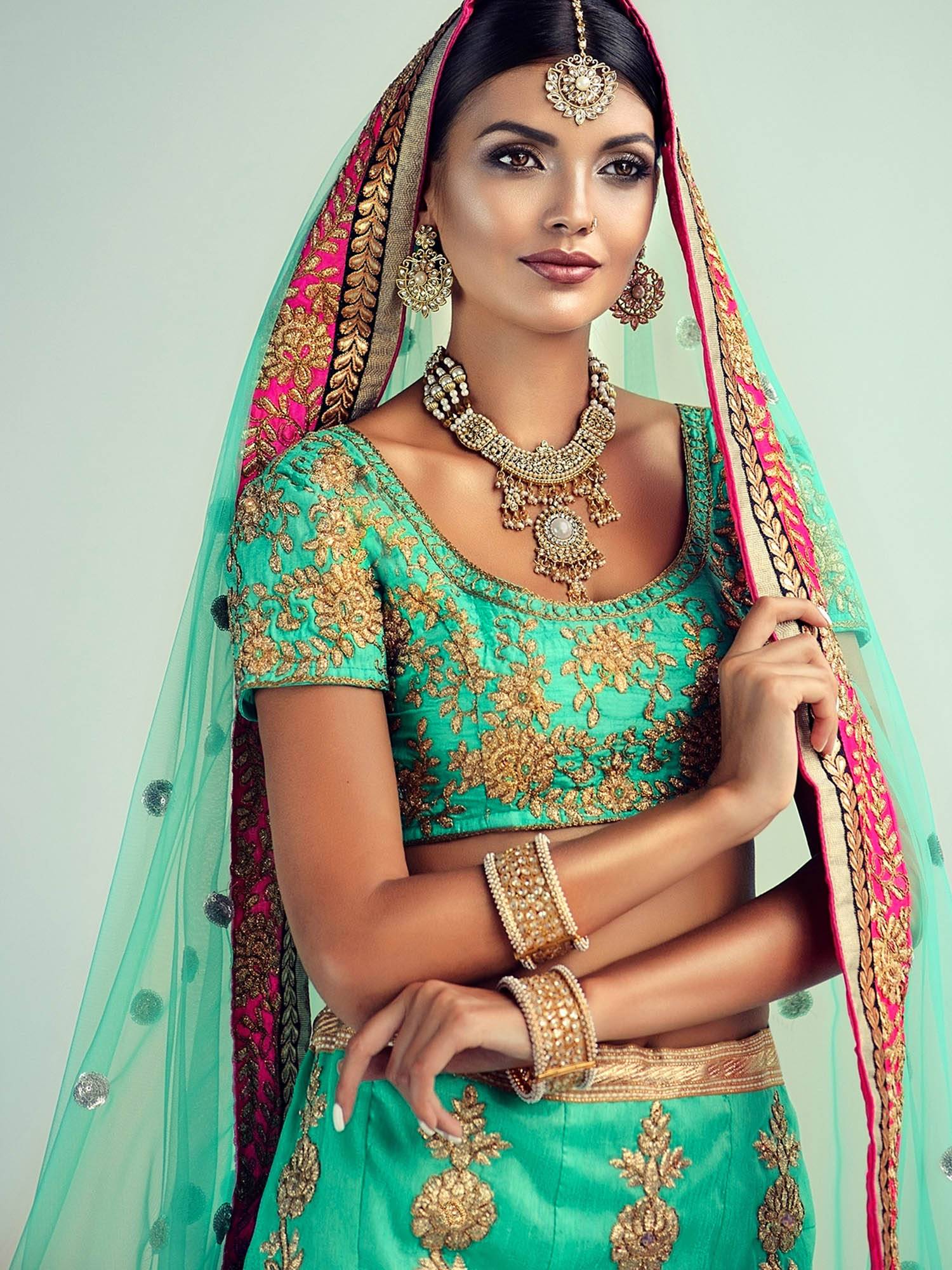 Firozi Green Color Silk Fabric Lehenga