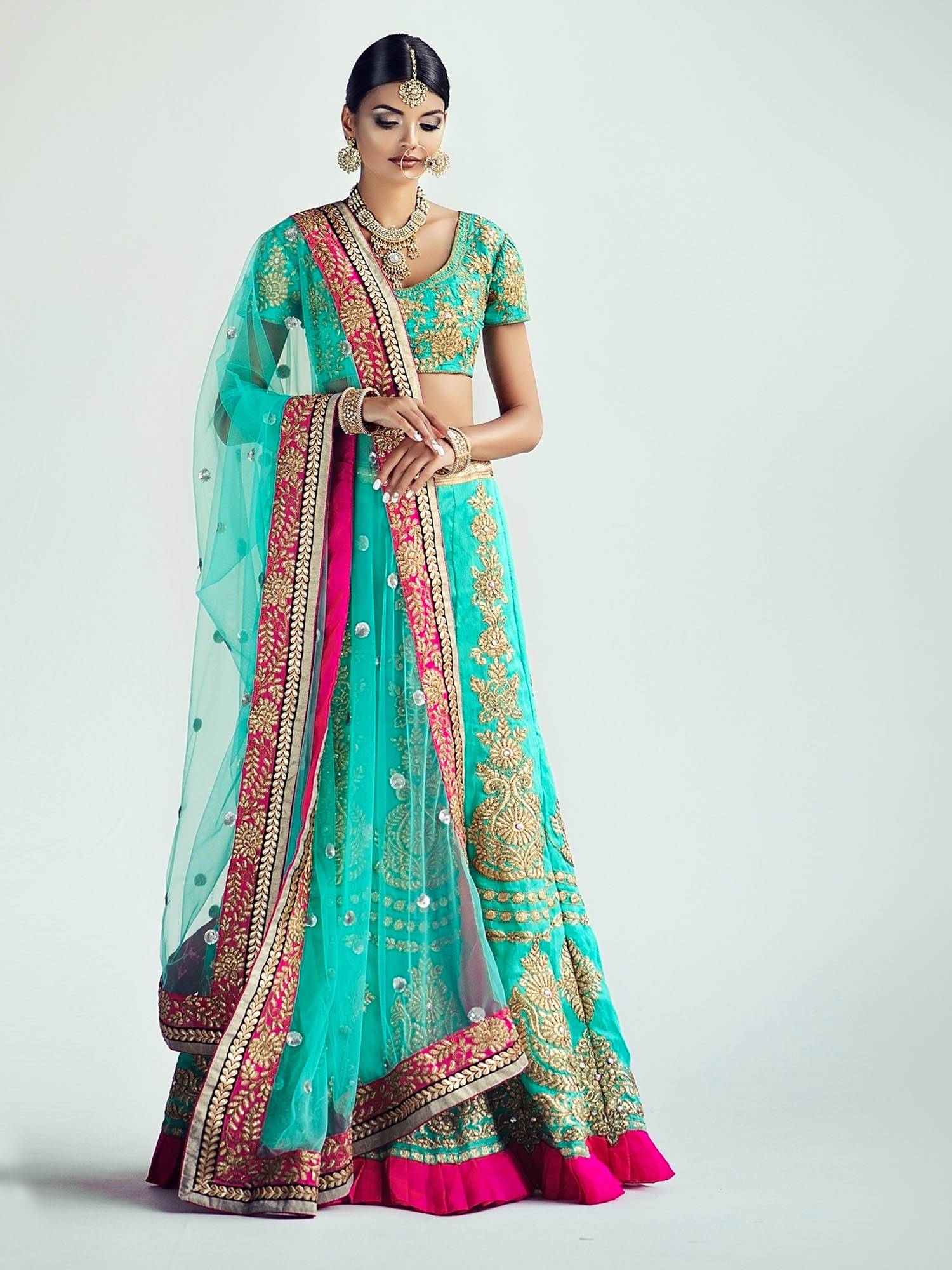 Firozi Green Color Silk Fabric Lehenga